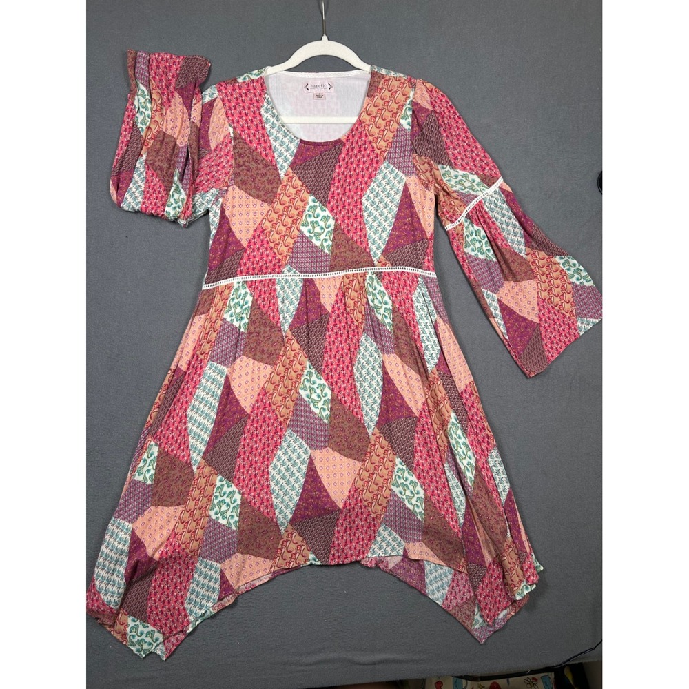 Nanette Lepore Dress Womens 4 Multi Color Patchwork Boho Bell Sleeve Rayon